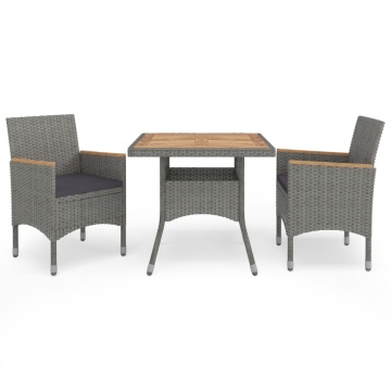 Set mobilier grădină, 3 piese, gri, poliratan și lemn acacia - Img 1