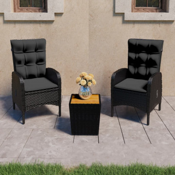 Set mobilier grădină, 3 piese, negru, poliratan și lemn acacia - Img 1