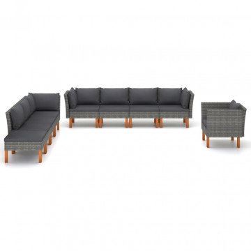 Set mobilier grădină 9 piese gri poliratan/lemn de eucalipt - Img 2