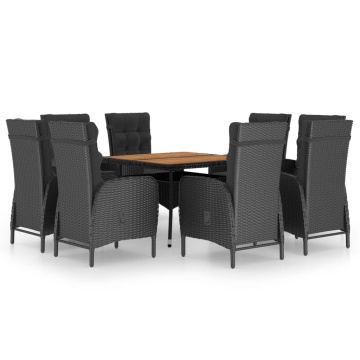 Set mobilier grădină, 9 piese, negru, poliratan și lemn acacia - Img 2