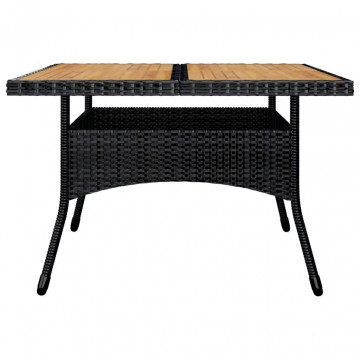 Set mobilier grădină, 9 piese, negru, poliratan și lemn masiv - Img 7
