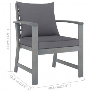 Set mobilier grădină cu pernă, 5 piese,gri, lemn masiv de acacia - Img 6