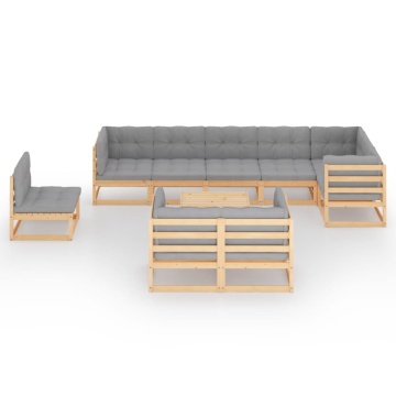 Set mobilier grădină cu perne, 10 piese, lemn masiv de pin - Img 3