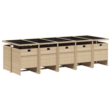 Set mobilier grădină cu perne, 11 piese bej combinat poliratan - Img 3