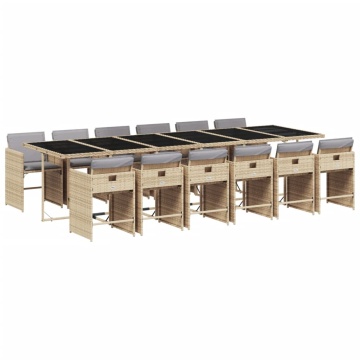 Set mobilier grădină cu perne, 13 piese, bej combinat poliratan - Img 2