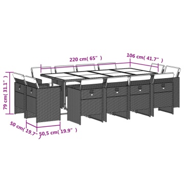 Set mobilier grădină cu perne, 13 piese, bej combinat poliratan - Img 7