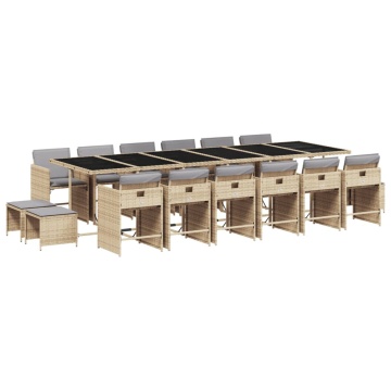 Set mobilier grădină cu perne, 17 piese bej combinat poliratan - Img 2