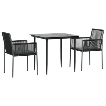 Set mobilier grădină cu perne, 3 piese, negru, poliratan & oțel - Img 3