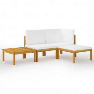 Set mobilier grădină cu perne, 4 piese, crem, lemn masiv acacia - Img 1