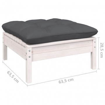 Set mobilier grădină cu perne, 5 piese, alb, lemn de pin - Img 7