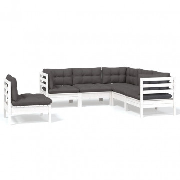 Set mobilier grădină cu perne, 5 piese, alb, lemn de pin - Img 2
