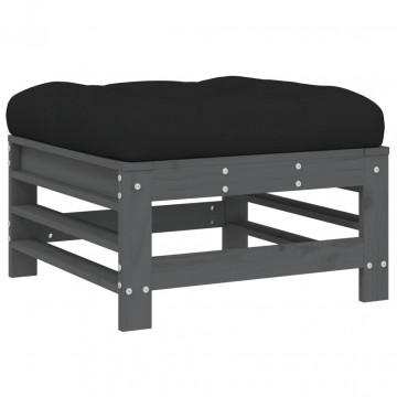 Set mobilier grădină cu perne, 5 piese, gri, lemn masiv - Img 5