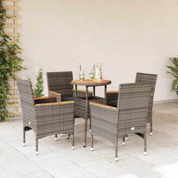 Set mobilier grădină cu perne 5 piese gri poliratan/lemn acacia - Img 1