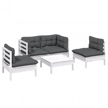 Set mobilier grădină cu perne, 5 piese, lemn masiv de pin - Img 3