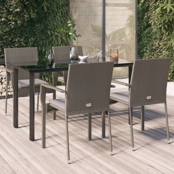 Set mobilier grădină cu perne, 5 piese, negru și gri, poliratan - Img 1