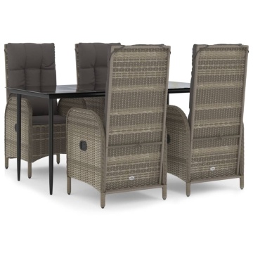 Set mobilier grădină cu perne, 5 piese, negru și gri, poliratan - Img 2