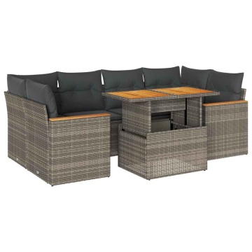Set mobilier grădină cu perne 6 piese gri poliratan/lemn acacia - Img 2