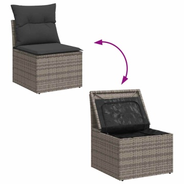 Set mobilier grădină cu perne 6 piese gri poliratan/lemn acacia - Img 5