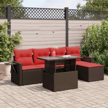 Set mobilier grădină cu perne 6 piese gri poliratan/lemn acacia - Img 1
