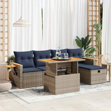 Set mobilier grădină cu perne 6 piese gri poliratan/lemn acacia - Img 1