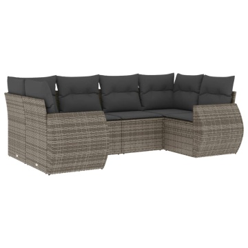 Set mobilier grădină cu perne, 6 piese, gri, poliratan - Img 2