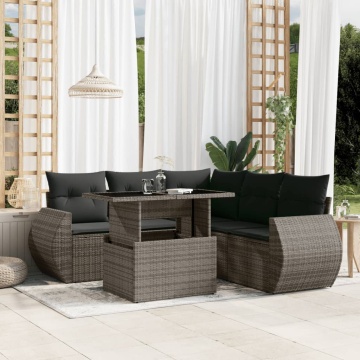 Set mobilier grădină cu perne, 6 piese, gri, poliratan - Img 1