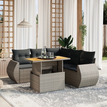 Set mobilier grădină cu perne, 6 piese, gri, poliratan - Img 1