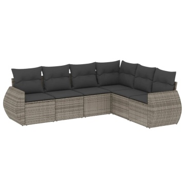 Set mobilier grădină cu perne, 6 piese, gri, poliratan - Img 2