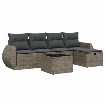 Set mobilier grădină cu perne, 6 piese, gri, poliratan - Img 2