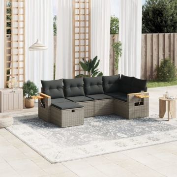 Set mobilier grădină cu perne, 6 piese, gri, poliratan - Img 1