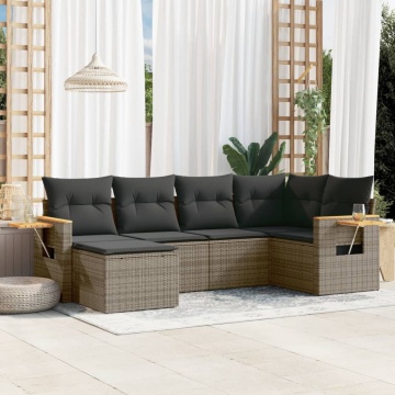 Set mobilier grădină cu perne, 6 piese, gri, poliratan - Img 1