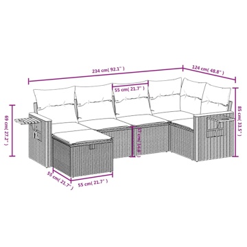 Set mobilier grădină cu perne, 6 piese, gri, poliratan - Img 4