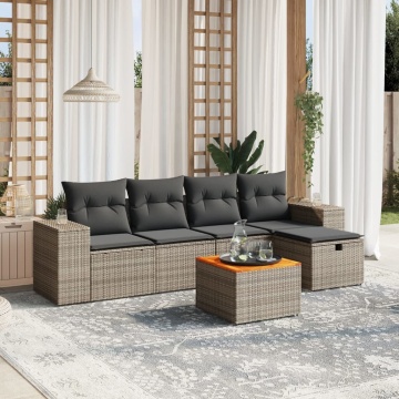 Set mobilier grădină cu perne, 6 piese, gri, poliratan - Img 1