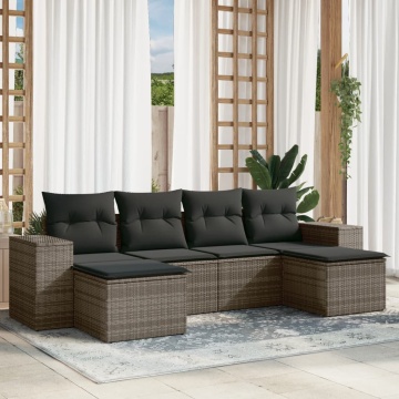 Set mobilier grădină cu perne, 6 piese, gri, poliratan - Img 1