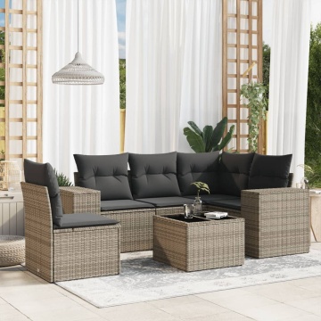 Set mobilier grădină cu perne, 6 piese, gri, poliratan - Img 1