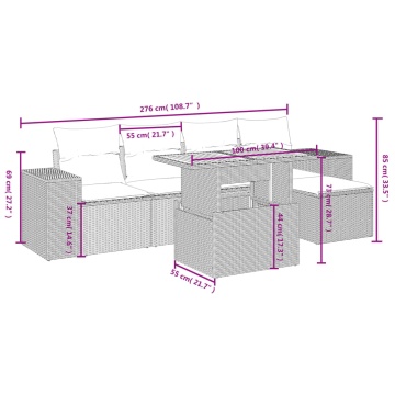 Set mobilier grădină cu perne, 6 piese, gri, poliratan - Img 4