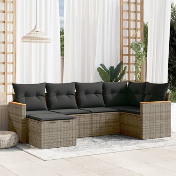 Set mobilier grădină cu perne, 6 piese, gri, poliratan - Img 1