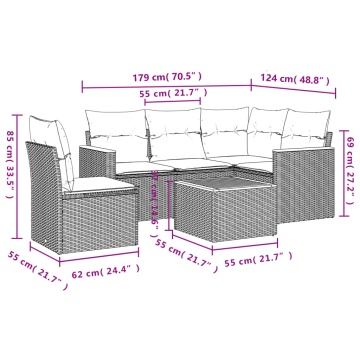 Set mobilier grădină cu perne, 6 piese, gri, poliratan - Img 3