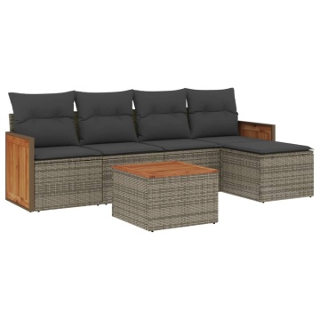 Set mobilier grădină cu perne, 6 piese, gri, poliratan - Img 2