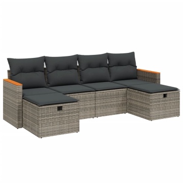 Set mobilier grădină cu perne, 6 piese, gri, poliratan - Img 2