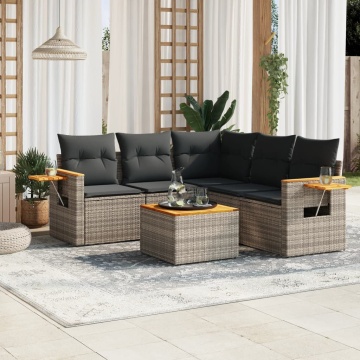 Set mobilier grădină cu perne, 6 piese, gri, poliratan - Img 1