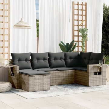 Set mobilier grădină cu perne, 6 piese, gri, poliratan - Img 1