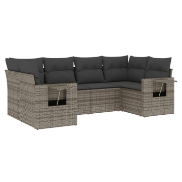 Set mobilier grădină cu perne, 6 piese, gri, poliratan - Img 2