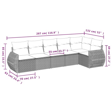 Set mobilier grădină cu perne, 6 piese, gri, poliratan - Img 6