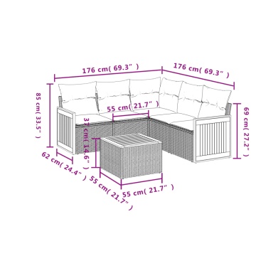 Set mobilier grădină cu perne, 6 piese, gri, poliratan - Img 7