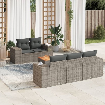 Set mobilier grădină cu perne, 6 piese, gri, poliratan - Img 1