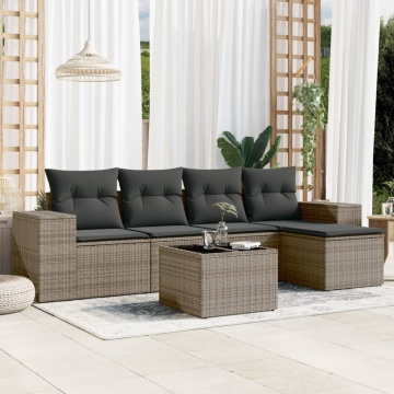 Set mobilier grădină cu perne, 6 piese, gri, poliratan - Img 1