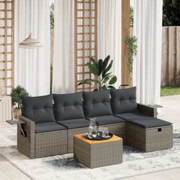 Set mobilier grădină cu perne, 6 piese, gri, poliratan - Img 1