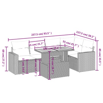 Set mobilier grădină cu perne, 6 piese, gri, poliratan - Img 3