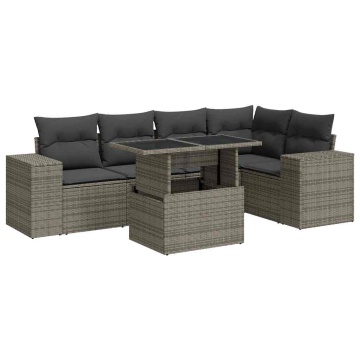Set mobilier grădină cu perne, 6 piese, gri, poliratan - Img 2
